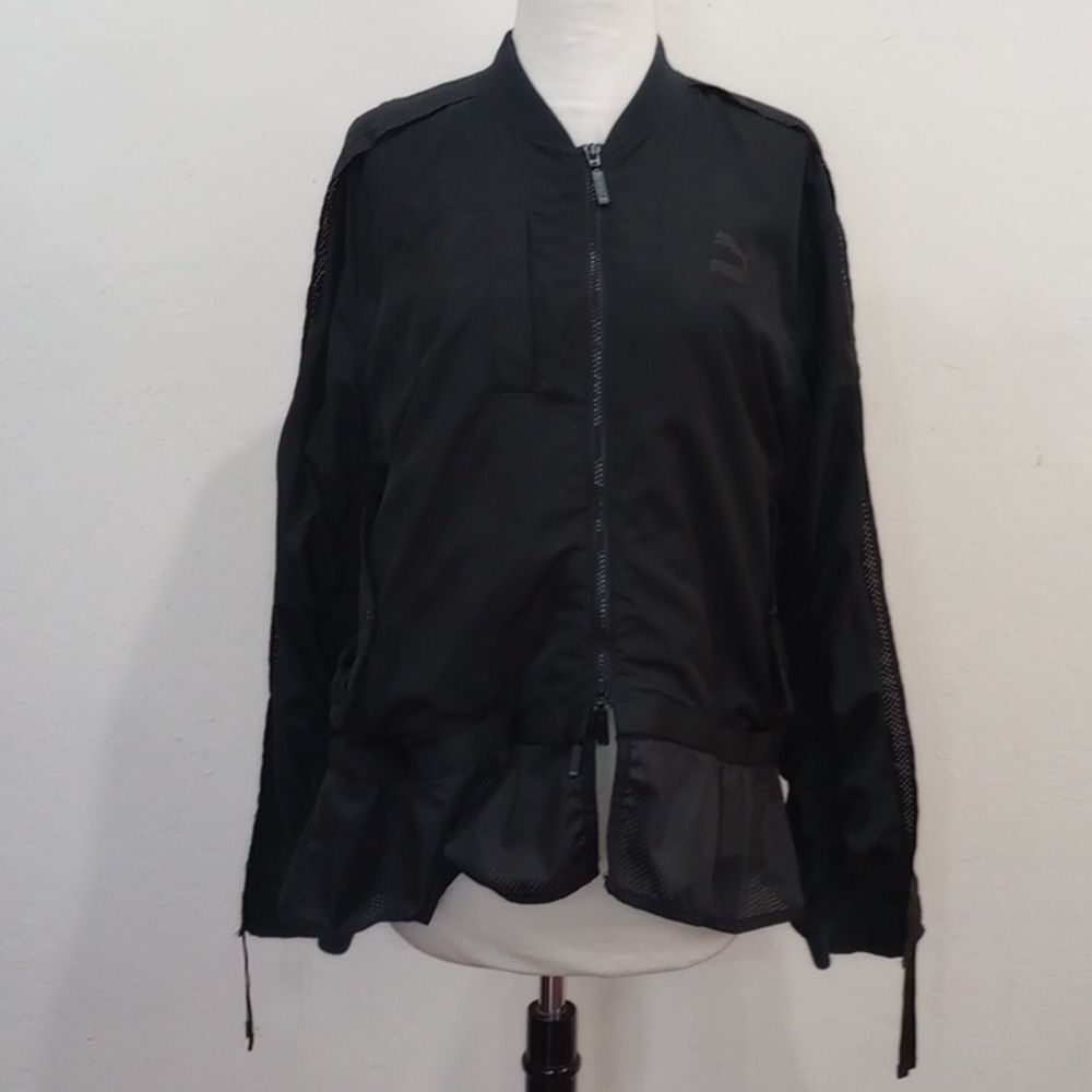 Puma Xtreme Frill Bomber Jacket Black Ruched Tie Sleeves Zip Off Frill Hem XL - Picture 7 of 15